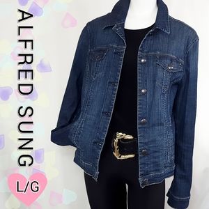 ALFRED SUNG💙Vintage Dark Wash Blue Denim Jean Jacket